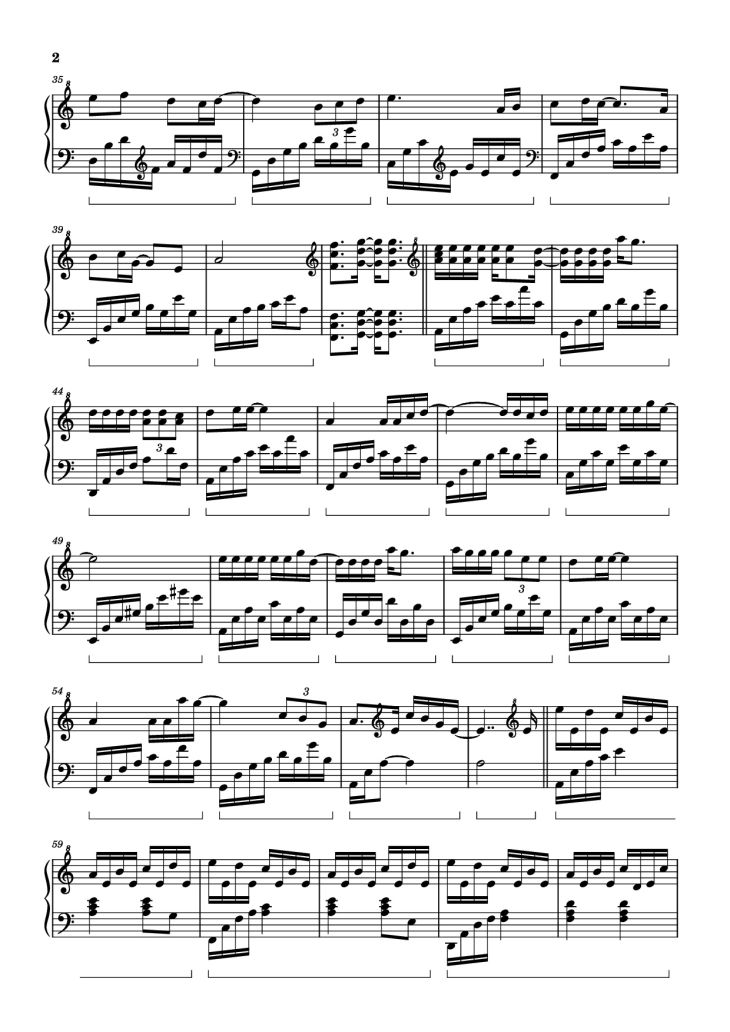 Page 2 of the piano sheet music PDF Piano – 心要让你听见 (Tình Đơn Phương) Piano by Transcribed by Lê Mạnh Hùng