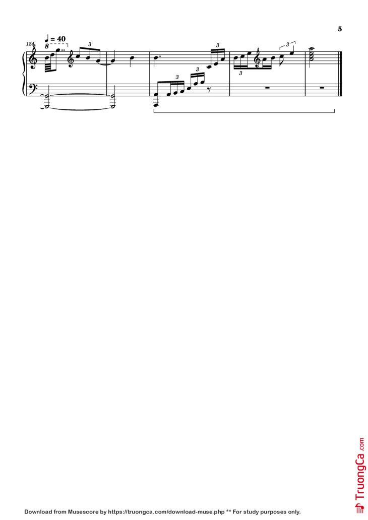 Page 5 of the piano sheet music PDF Piano – 心要让你听见 (Tình Đơn Phương) Piano by Transcribed by Lê Mạnh Hùng