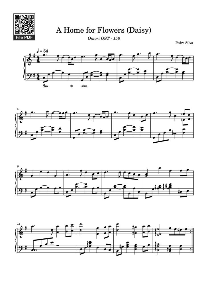 Page 1 of the piano sheet music PDF Piano – A Home for Flowers (Daisy) Piano by Pedro Silva