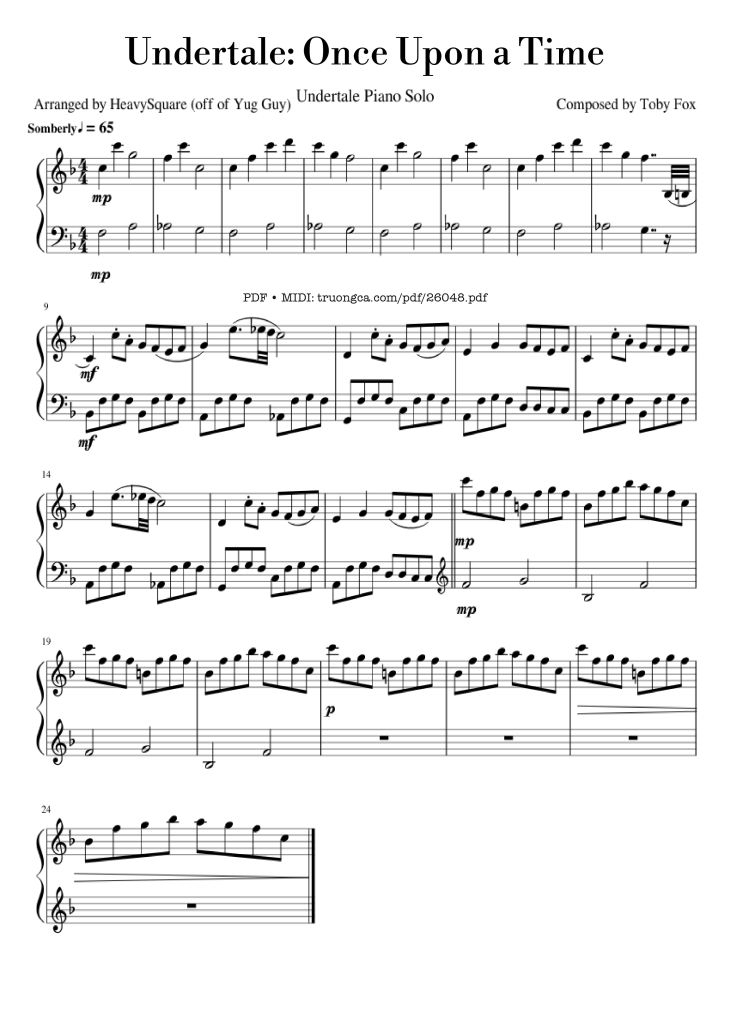 Page 1 of the piano sheet music PDF Piano – Undertale: Once Upon a Time (Piano) by Composed by Toby Fox