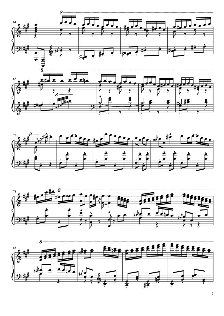 Page 3 of the piano sheet music PDF Piano – Turkish March by Yuja Piano by Kyoko Akatsuka