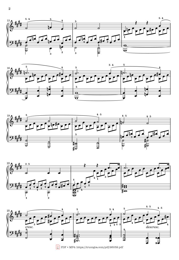 Page 2 of the piano sheet music PDF – Sonata No. 14, Moonlight 1st Movement (With Fingering) by Ludwig van Beethoven
