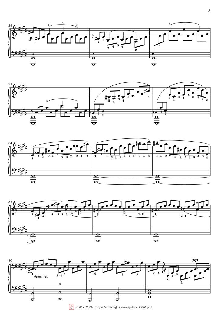 Page 3 of the piano sheet music PDF – Sonata No. 14, Moonlight 1st Movement (With Fingering) by Ludwig van Beethoven