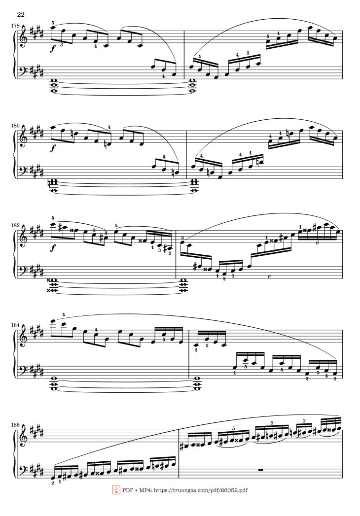 Page 22 of the piano sheet music PDF – Sonata No. 14, Moonlight 1st Movement (With Fingering) by Ludwig van Beethoven