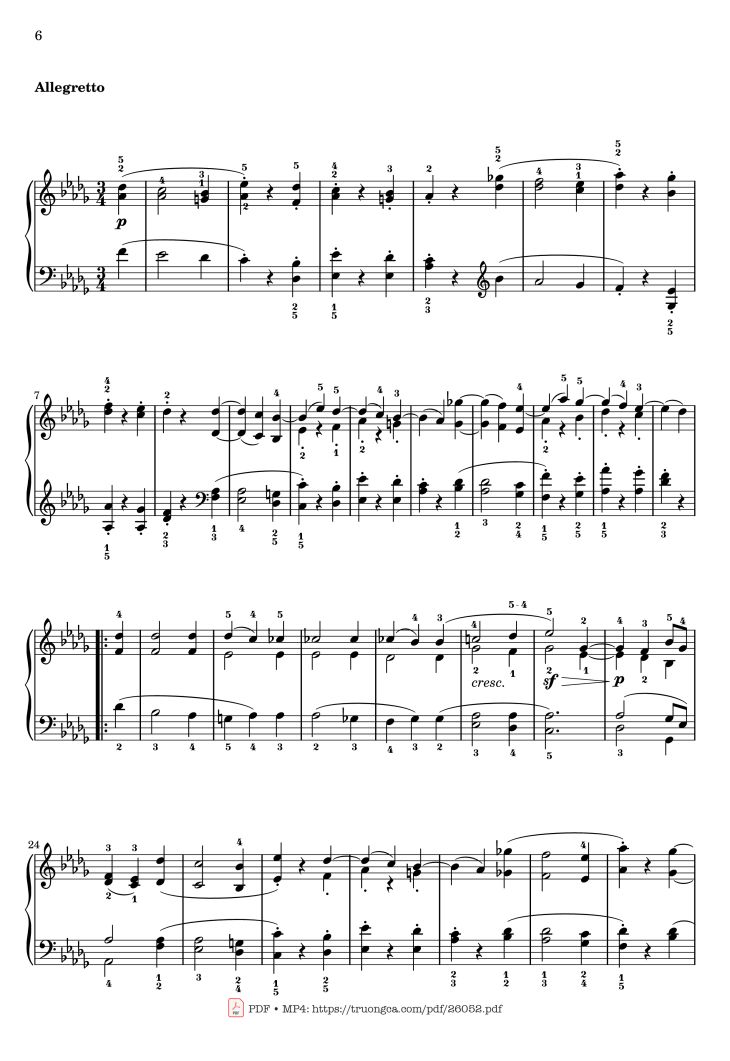 Page 6 of the piano sheet music PDF – Sonata No. 14, Moonlight 1st Movement (With Fingering) by Ludwig van Beethoven