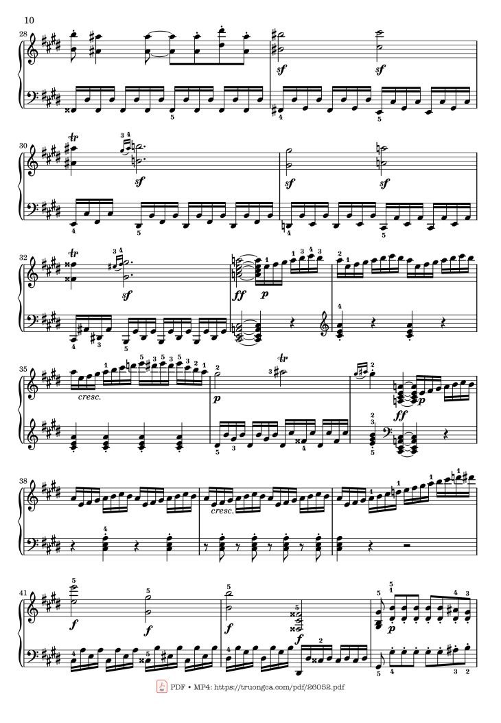 Page 10 of the piano sheet music PDF – Sonata No. 14, Moonlight 1st Movement (With Fingering) by Ludwig van Beethoven