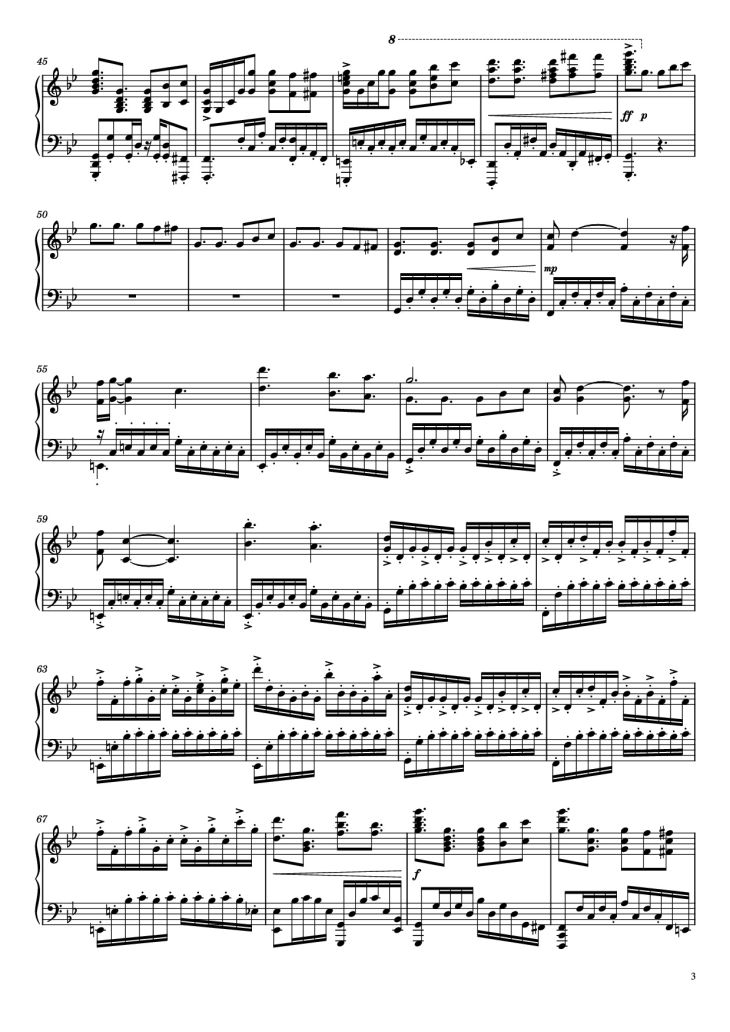 Page 3 of the piano sheet music PDF Piano – Mission Impossible Theme Piano by Comp. by Lalo Schifrin