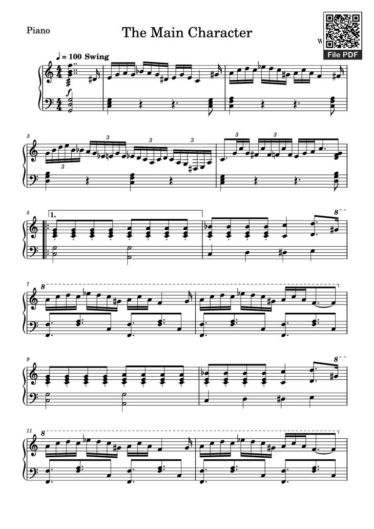 Page 1 of the piano sheet music PDF Piano – The Main Character Piano by Will Wood