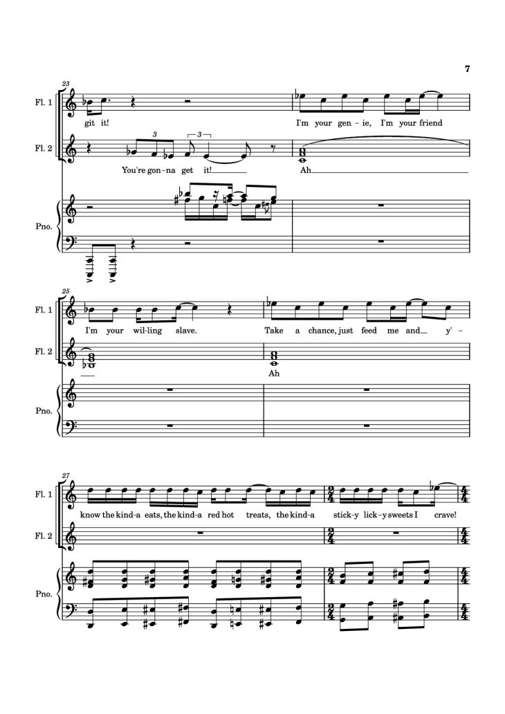Page 7 of the piano sheet music PDF Piano – SUDDEN CHANGES Piano by Music by Alan Menken