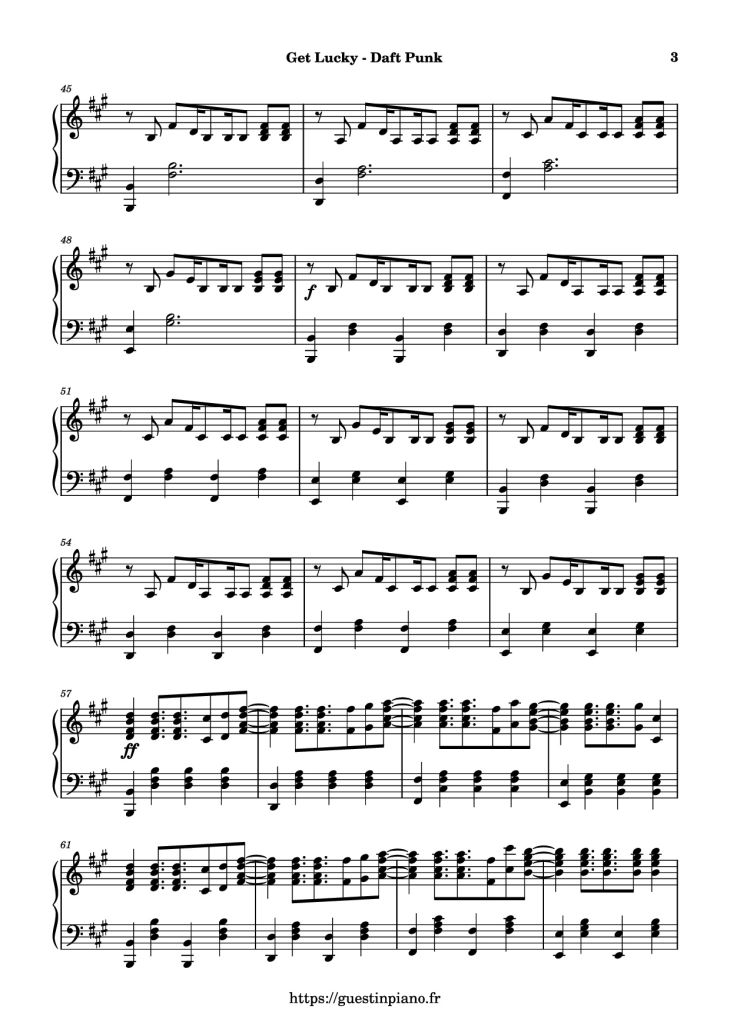 Page 3 of the piano sheet music PDF Piano – Get Lucky Piano by Daft Punk