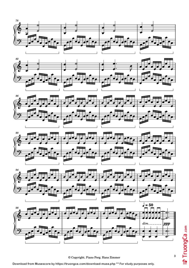Page 3 of the piano sheet music PDF Piano – Interstellar Main Theme Piano by Music by Hans Zimmer