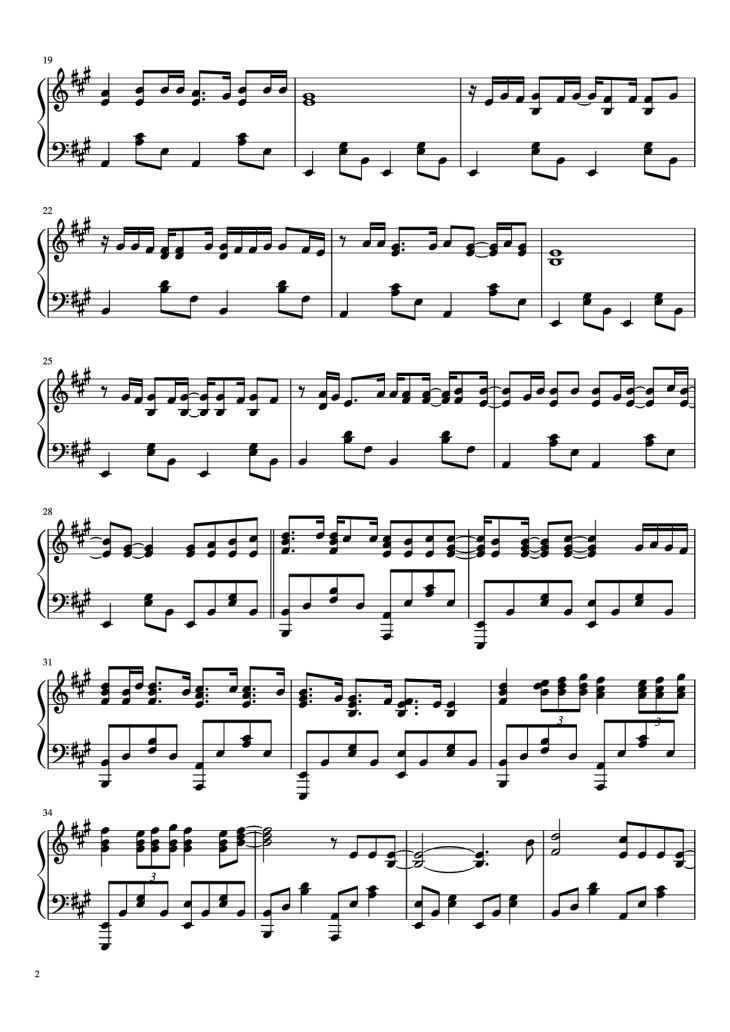 Page 2 of the piano sheet music PDF Piano – Mariners Aparment Complex Piano by Lana del Rey