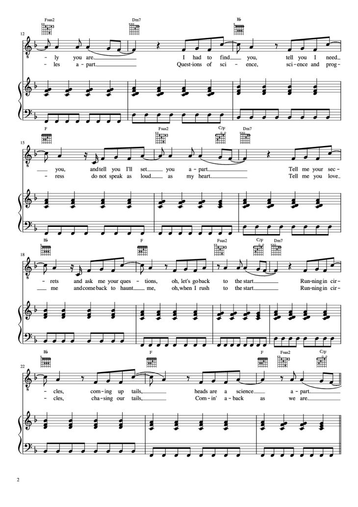 Page 2 of the piano sheet music PDF Piano – The Scientist Piano by Undefined