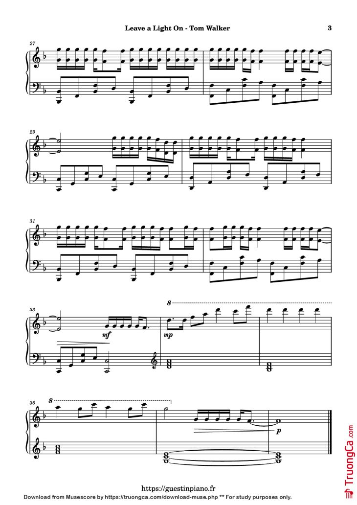 Page 3 of the piano sheet music PDF Piano – Leave a Light On Piano by Tom Walker