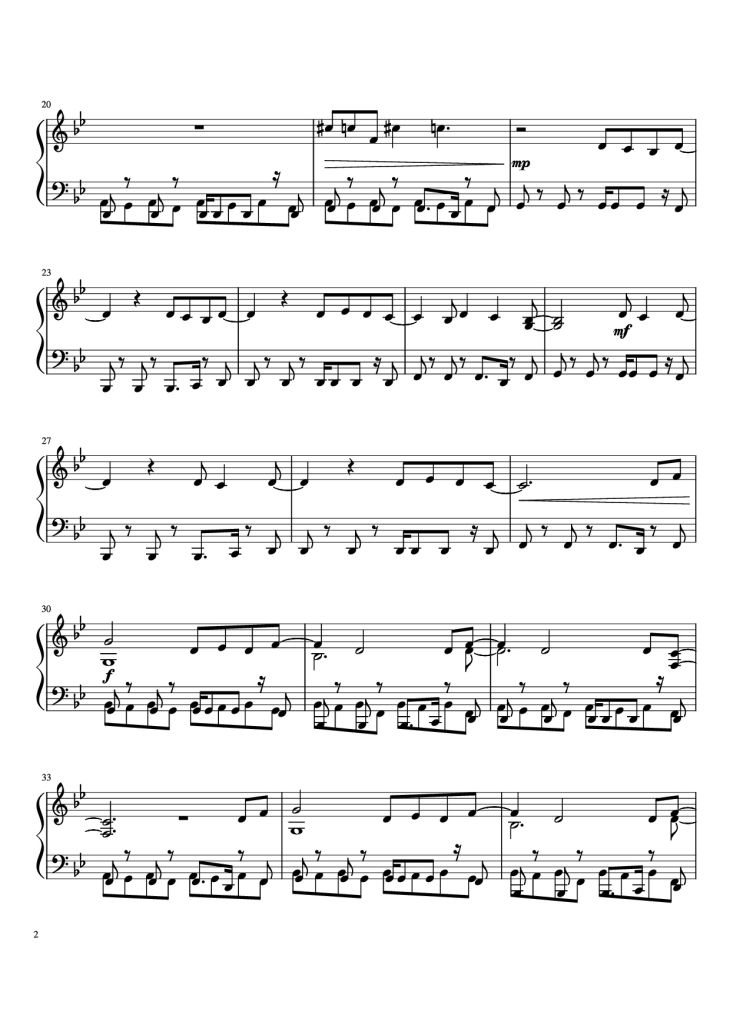 Page 2 of the piano sheet music PDF Piano – What Is Love Piano by Haddaway