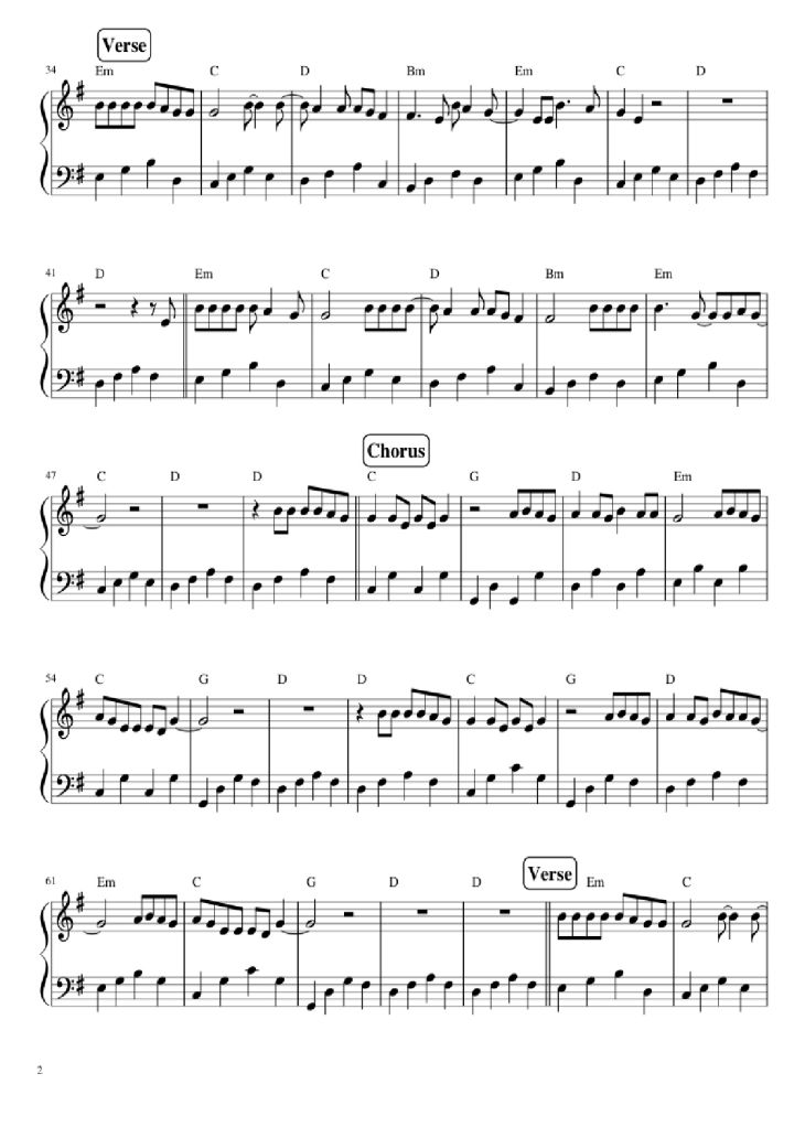 Page 2 of the piano sheet music PDF Piano – Let her go Piano by Mike Rosenberg