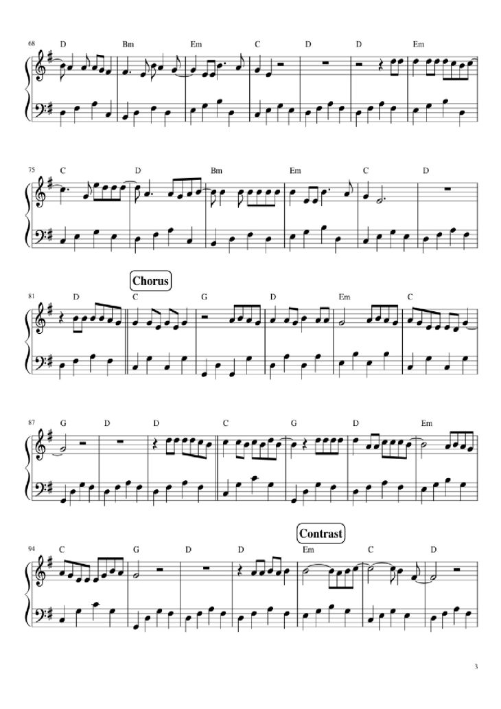 Page 3 of the piano sheet music PDF Piano – Let her go Piano by Mike Rosenberg