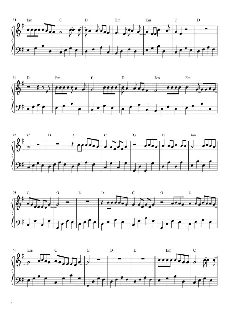 Page 2 of the piano sheet music PDF Piano – Let her go Piano by Passenger