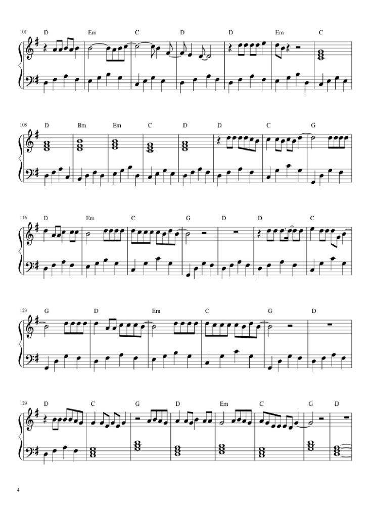 Page 4 of the piano sheet music PDF Piano – Let her go Piano by Passenger
