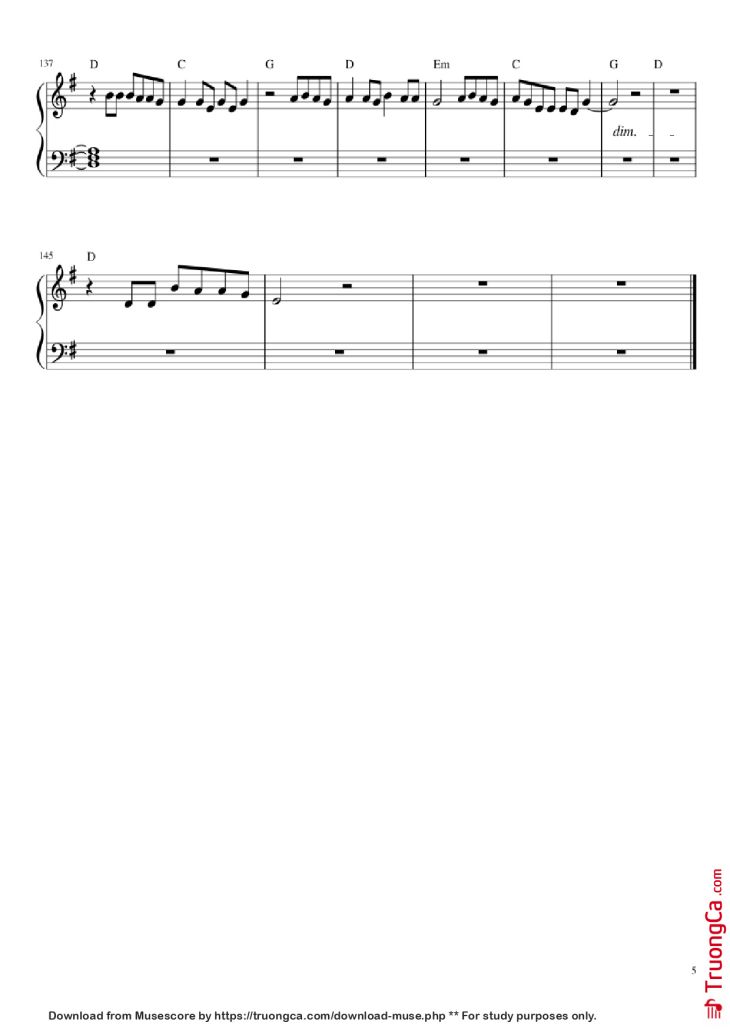 Page 5 of the piano sheet music PDF Piano – Let her go Piano by Passenger