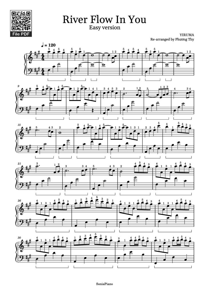 Page 1 of the piano sheet music PDF Piano – River Flow In You Piano by YIRUMA