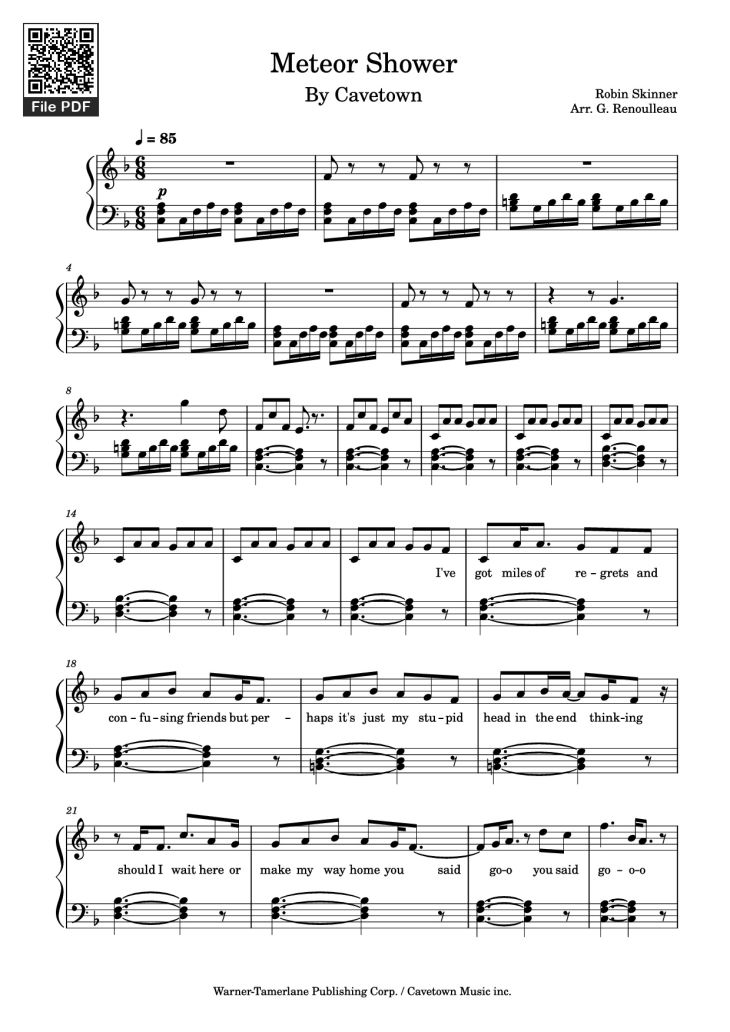 Page 1 of the piano sheet music PDF Piano – Meteor Shower Piano by Robin Skinner