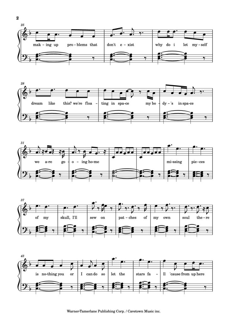 Page 2 of the piano sheet music PDF Piano – Meteor Shower Piano by Robin Skinner