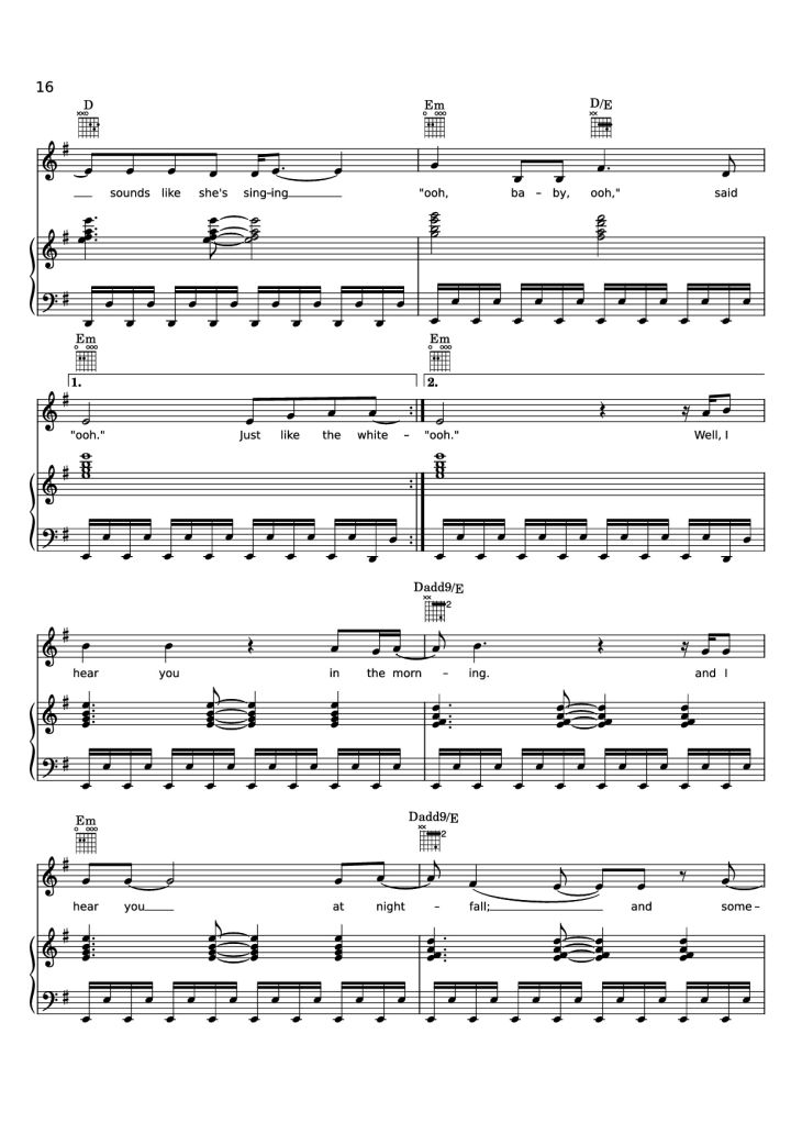 Page 16 of the piano sheet music PDF Piano – Edge of Seventeen Piano by STEVIE NICKS