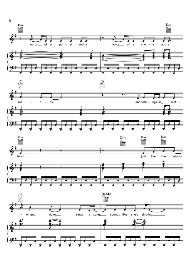 Page 8 of the piano sheet music PDF Piano – Edge of Seventeen Piano by STEVIE NICKS