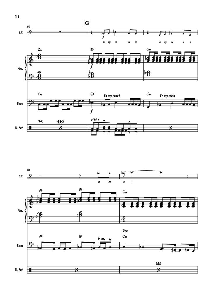Page 14 of the piano sheet music PDF Piano Guitar Tab – July Morning Piano by Uriah Heep