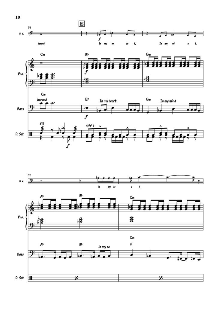 Page 10 of the piano sheet music PDF Piano Guitar Tab – July Morning Piano by Uriah Heep