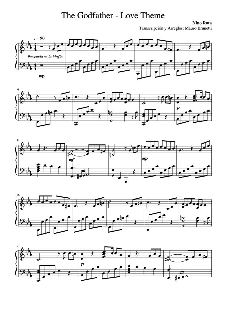 Page 1 of the piano sheet music PDF Piano – The Godfather (Love Theme) Piano by Nino Rota