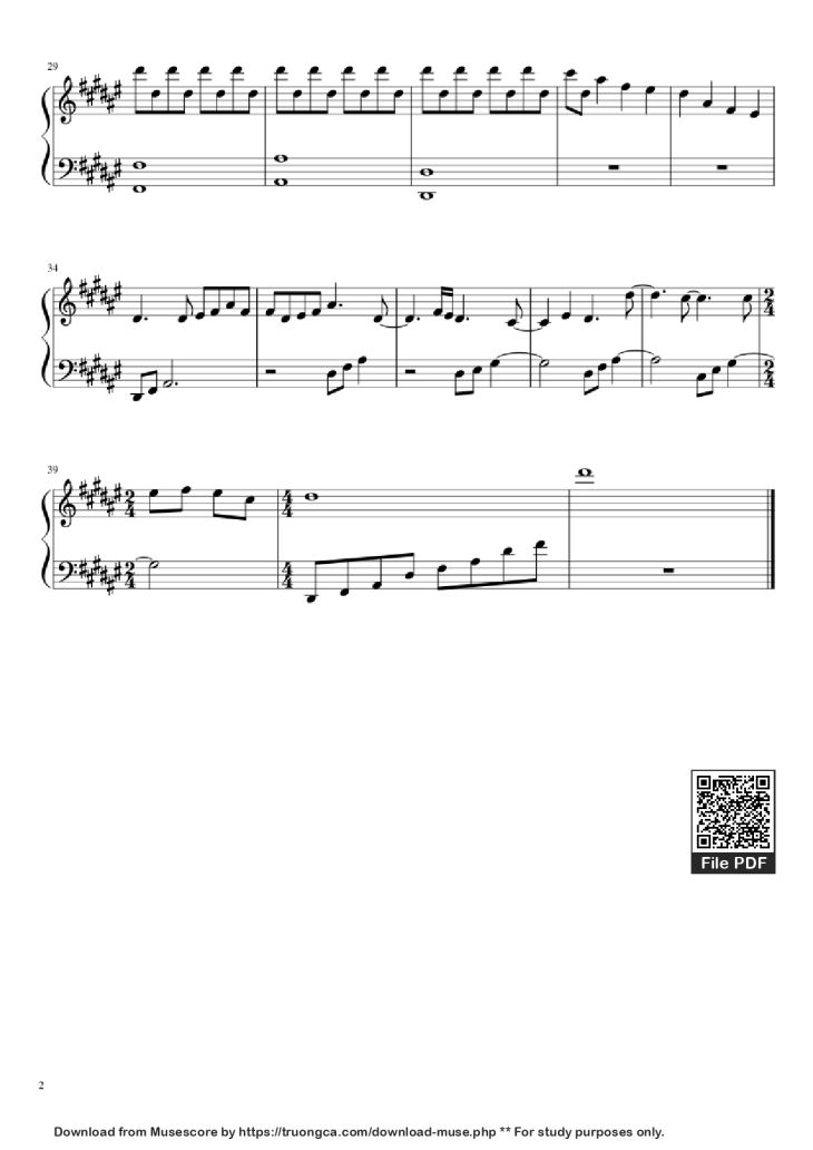 Page 2 of the piano sheet music PDF Piano – The Beginning - Homeless man plays Piano by Jasper