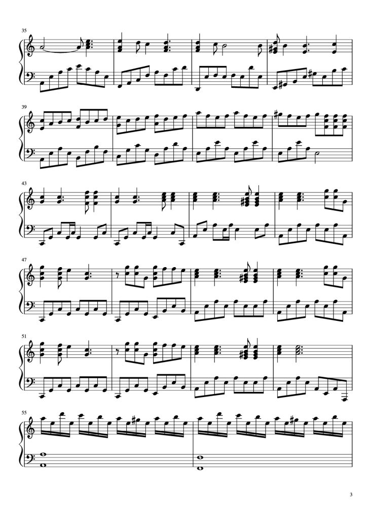 Page 3 of the piano sheet music PDF Piano – In Your World Piano by MUSE arr. Aphelea