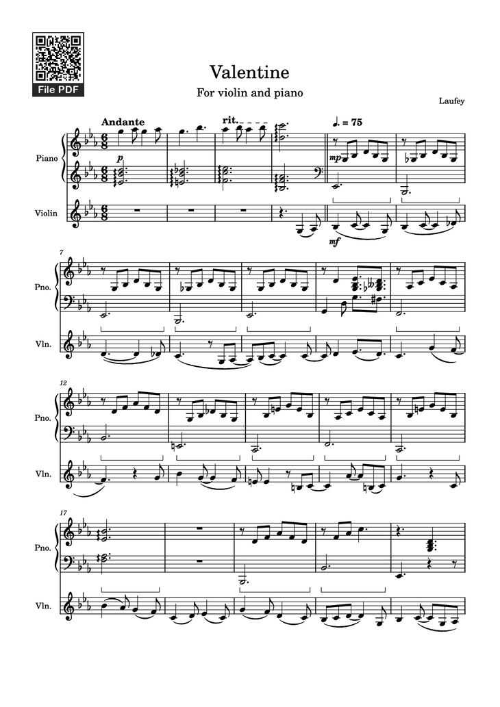 Page 1 of the piano sheet music PDF Piano – Valentine Piano by Laufey