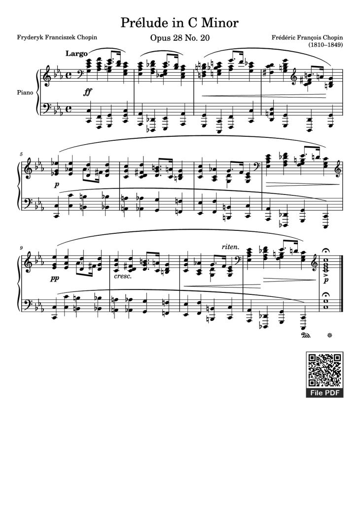 Page 1 of the piano sheet music PDF Piano – Prélude in C Minor Piano by Frédéric François Chopin