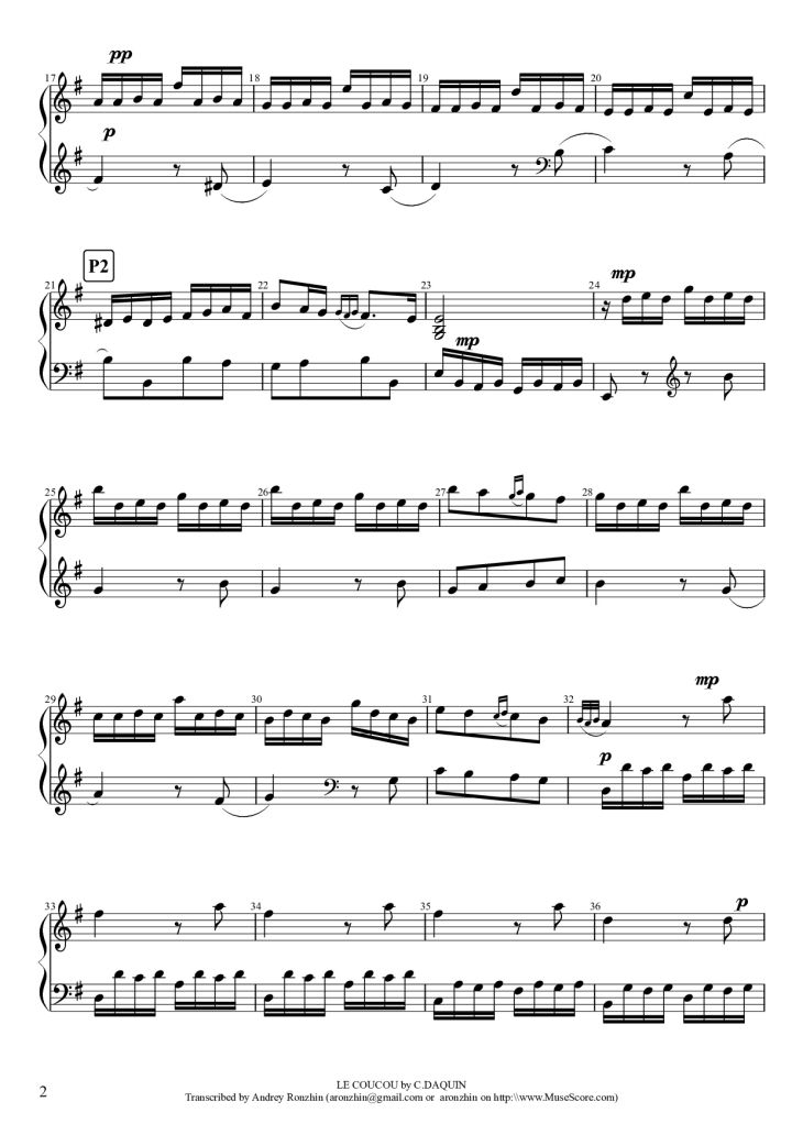 Page 2 of the piano sheet music PDF Piano – LE COUCOU Piano by DAQUIN