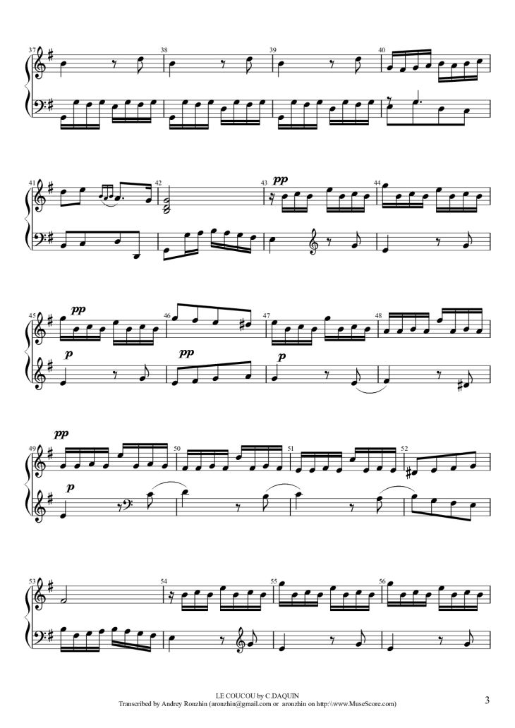 Page 3 of the piano sheet music PDF Piano – LE COUCOU Piano by DAQUIN