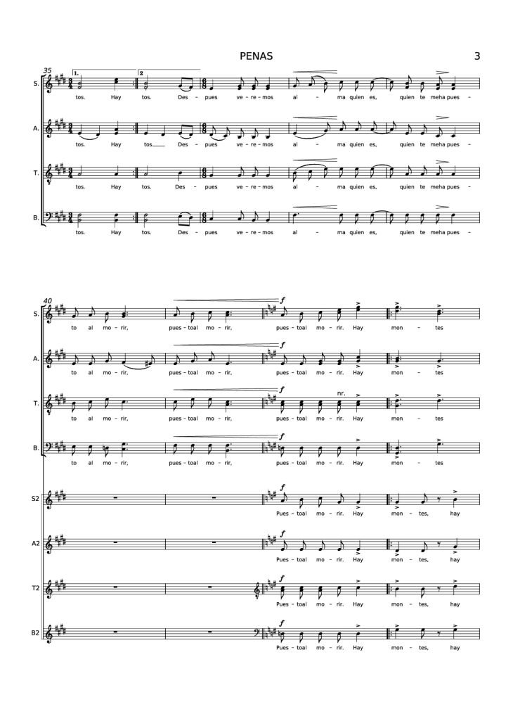 Page 3 of the piano sheet music PDF Piano – PENAS Piano by Música: Beatríz Corona
