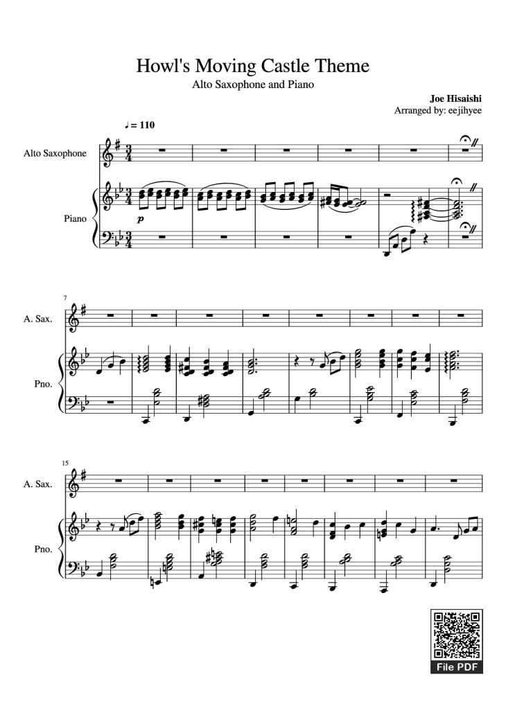 Page 1 of the piano sheet music PDF Piano – Howl