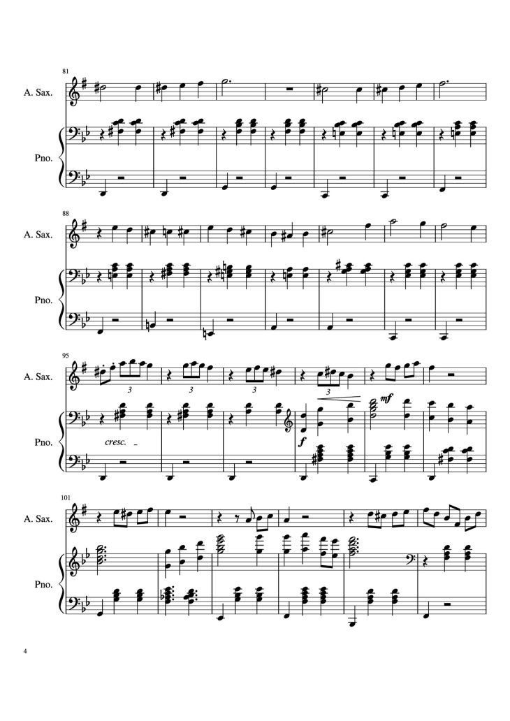 Page 4 of the piano sheet music PDF Piano – Howl