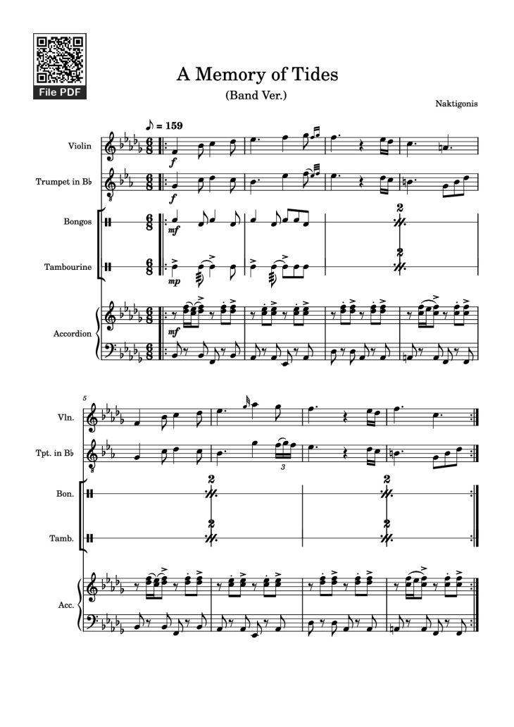 Page 1 of the piano sheet music PDF – A Memory of Tides Violin by Naktigonis