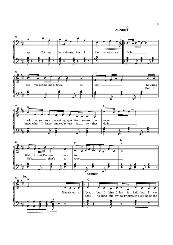 Page 3 of the piano sheet music PDF Piano – That