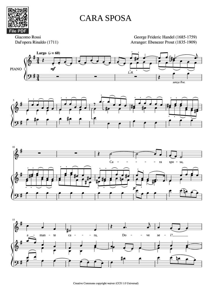 Page 1 of the piano sheet music PDF Piano – CARA SPOSA Piano by George Frideric Handel