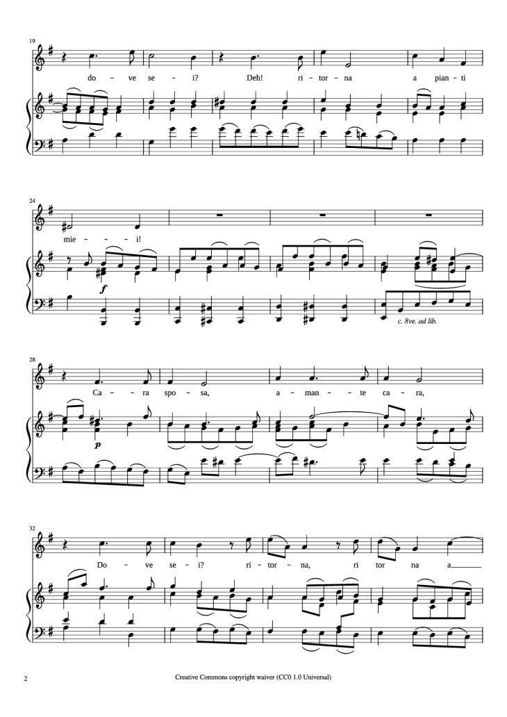 Page 2 of the piano sheet music PDF Piano – CARA SPOSA Piano by George Frideric Handel