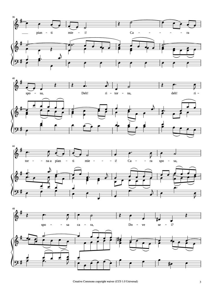 Page 3 of the piano sheet music PDF Piano – CARA SPOSA Piano by George Frideric Handel