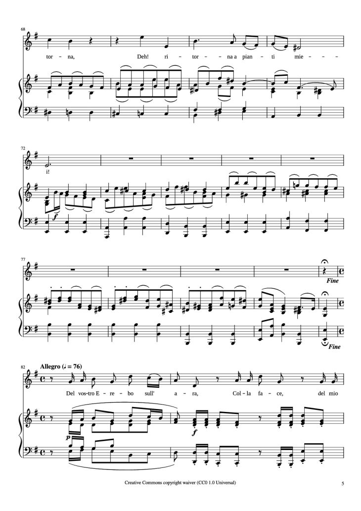 Page 5 of the piano sheet music PDF Piano – CARA SPOSA Piano by George Frideric Handel