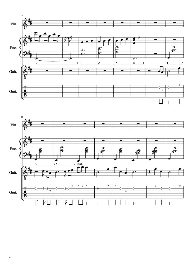 Page 2 of the piano sheet music PDF Piano Guitar Tab – -記憶- Piano by 三輪学