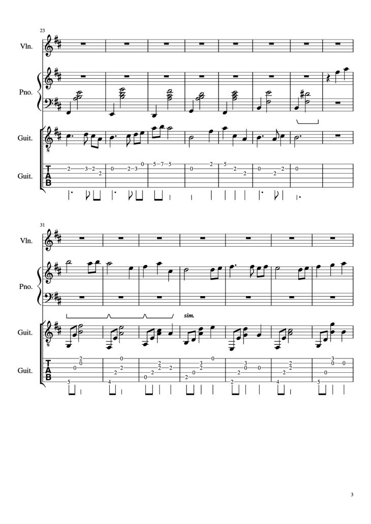 Page 3 of the piano sheet music PDF Piano Guitar Tab – -記憶- Piano by 三輪学