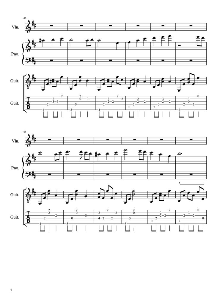 Page 4 of the piano sheet music PDF Piano Guitar Tab – -記憶- Piano by 三輪学